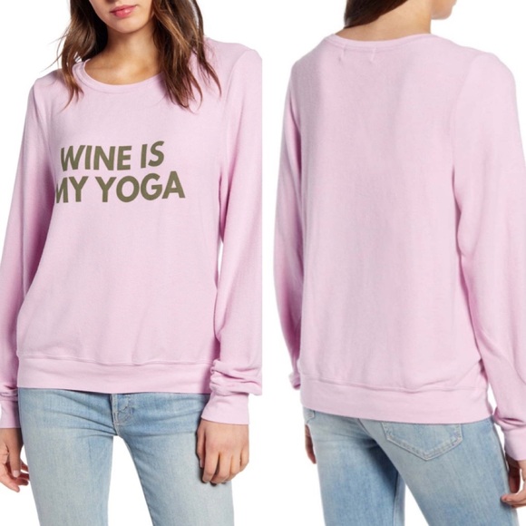 NWT Wildfox Couture Pink Wine Is My Yoga Pullover - Picture 1 of 10
